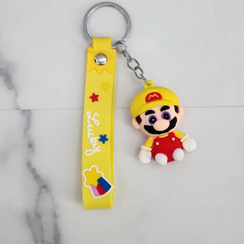 *NEW* Mario Super Mario 3D Figure Keychain & Strap Bag Charm PVC/Silicone Yellow